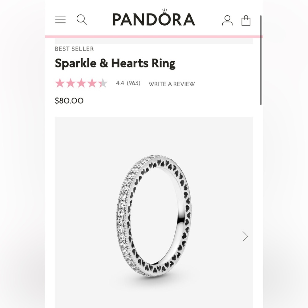 Pandora Sparkle and Hearts Ring